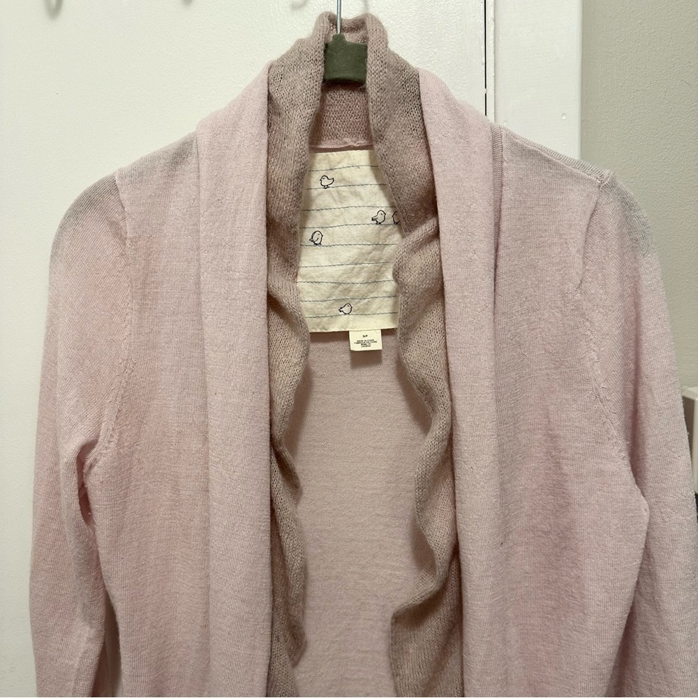 Anthropologie Birds on a Wire Open Front Two Tone Ruffle Cardigan S Wool Alpaca - Picture 2 of 7